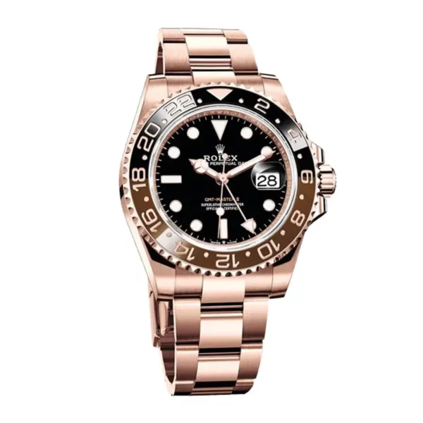 rolex gmt master ii rose gold 40mm black dial brownblack ceramic bezel oyster bracelet 126715chnr replica kll0a.webp