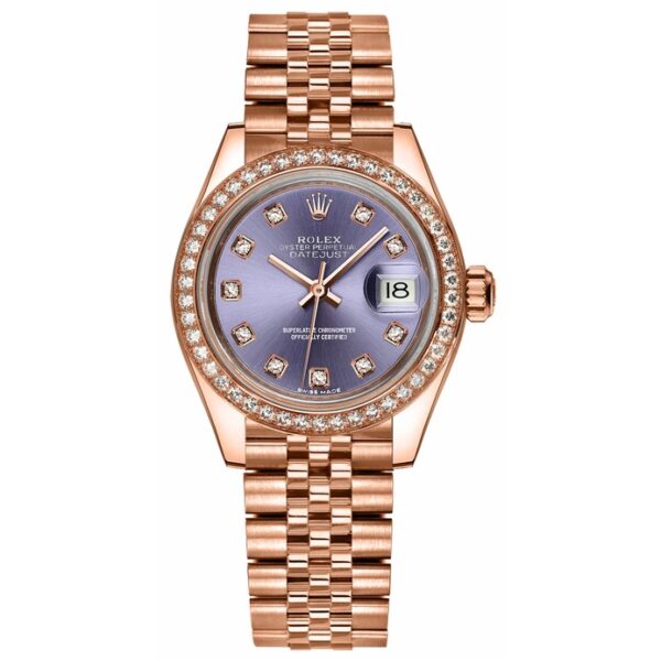 rolex lady datejust 31mm rose gold purple blue dial with diamond marker oyster perpetual jubilee bracelet watch 1.jpg