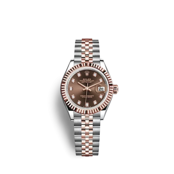 rolex lady datejust 31mm steel and everose gold chocolate dial diamond wrist watch replica jqydk.webp