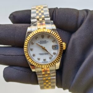 rolex lady datejust 31mm yellow goldsteel white mop dial with diamond marker oyster perpetual jubilee bracelet watch replica mqe57.jpg