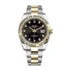 rolex oyster perpetual datejust 41mm watch black dial set with diamonds twotone oyster bracelet fluted bezel 126333 1.webp