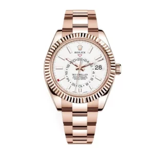 rolex sky dweller rose gold white index dial fluted bezel oyster bracelet 326935 replica ktkok.webp