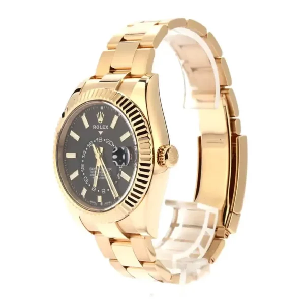 rolex sky dweller yellow gold 42mm black index dial fluted bezel oyster bracelet 326938 replica vttfs.webp