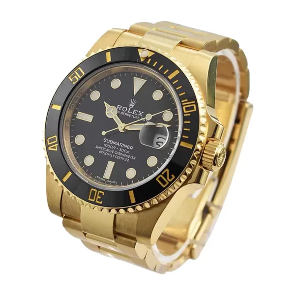 rolex submariner date yellow gold 40mm black dial ceramic bezel oyster bracelet 116618ln replica muavx.webp