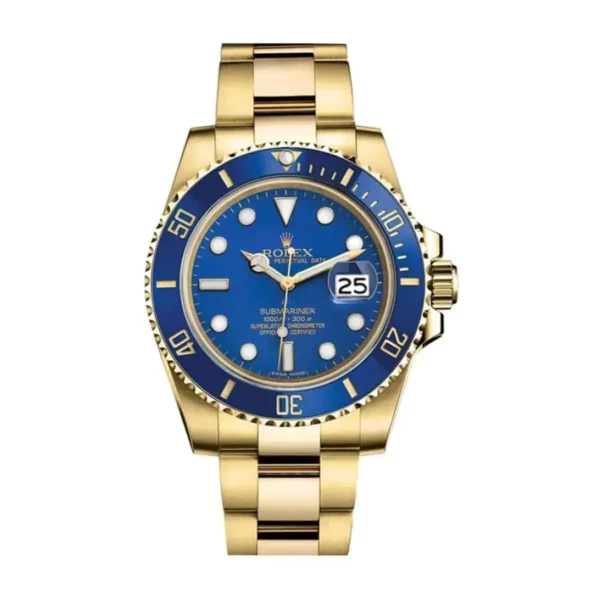 rolex submariner date yellow gold blue 40mm dial ceramic bezel oyster bracelet 116618lb 1.webp