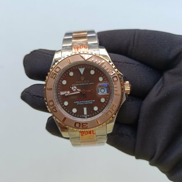 rolex yacht master 40 rose goldstainless steel brown dial oyster bracelet 116621 replica juyi5.jpg