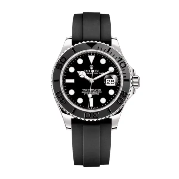 rolex yacht master 42mm white gold black dial matte black oysterflex strap 226659 replica a6jmc.webp